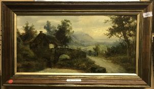 JOSEPH HORLER (British 1809-1887) "Cottage and figures in a rural landscape" oil on canvas signed