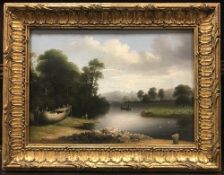 JOHN WALLACE TUCKER (1808-69) "At Countets weir near Exeter" A river Landscape with Fisherman and