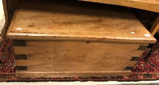 A 19th Century elm chest with iron bound corners and carrying handles CONDITION REPORTS