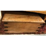 A 19th Century elm chest with iron bound corners and carrying handles CONDITION REPORTS