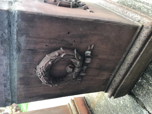 A pair of large terracotta urns on terracotta plinths CONDITION REPORTS One urn has - Image 12 of 13