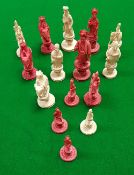 A 19th Century Cantonese stained ivory chess set CONDITION REPORTS The chess set is