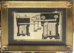 An 18th Century watercolour study of a lock mechanism,