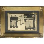 An 18th Century watercolour study of a lock mechanism,