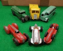 A collection of mainly Dinky toys, to include Auto Union Speed of the Wind and Mercedes racing cars,