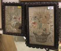 Two silk embroidered studies of flowers