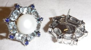 A pair of large sapphire, aquamarine and