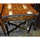 A modern Continental walnut and marquetry inlaid fold-over card table in the 19th Century French