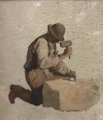 JOSEPH POWELL (1780-1834) "The Stonemason" watercolour unsigned inscribed on Abbott & Holder label