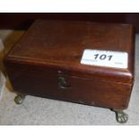 A 19th Century Swiss musical box with plain mahogany case on brass claw and ball feet.