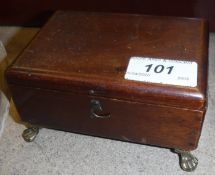 A 19th Century Swiss musical box with plain mahogany case on brass claw and ball feet.