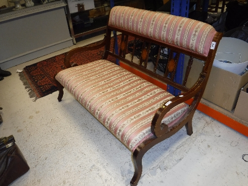 An Edwardian salon settee with striped upholstery Size approx. - Image 9 of 9