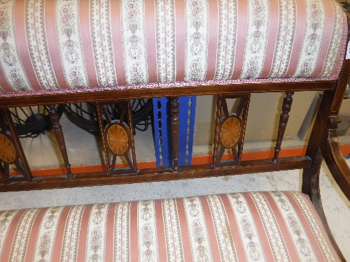 An Edwardian salon settee with striped upholstery Size approx. - Image 3 of 9