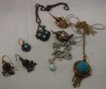 A collection of Victorian and later jewellery to include a Victorian yellow metal turquoise set