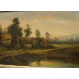 CHARLES MCKINLEY "Rural Landscape with Cottages", oil on canvas, signed lower right,