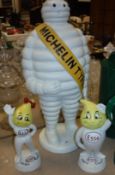 A painted metal Michelin Tyres Michelin Man figure and two Esso figures "Herr Tropf" and "Frau