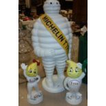 A painted metal Michelin Tyres Michelin Man figure and two Esso figures "Herr Tropf" and "Frau