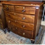 A Victorian mahogany bow fronted chest of two short over three long drawers, Size approx.