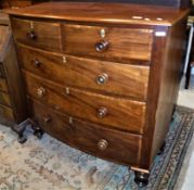 A Victorian mahogany bow fronted chest of two short over three long drawers, Size approx.