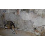 AFTER SIR WILLIAM RUSSELL FLINT "Models in a Courtyard with Maid Looking On" colour print limited