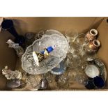 Three boxes of assorted decorative china and glassware to include Royal Adderley figure of a