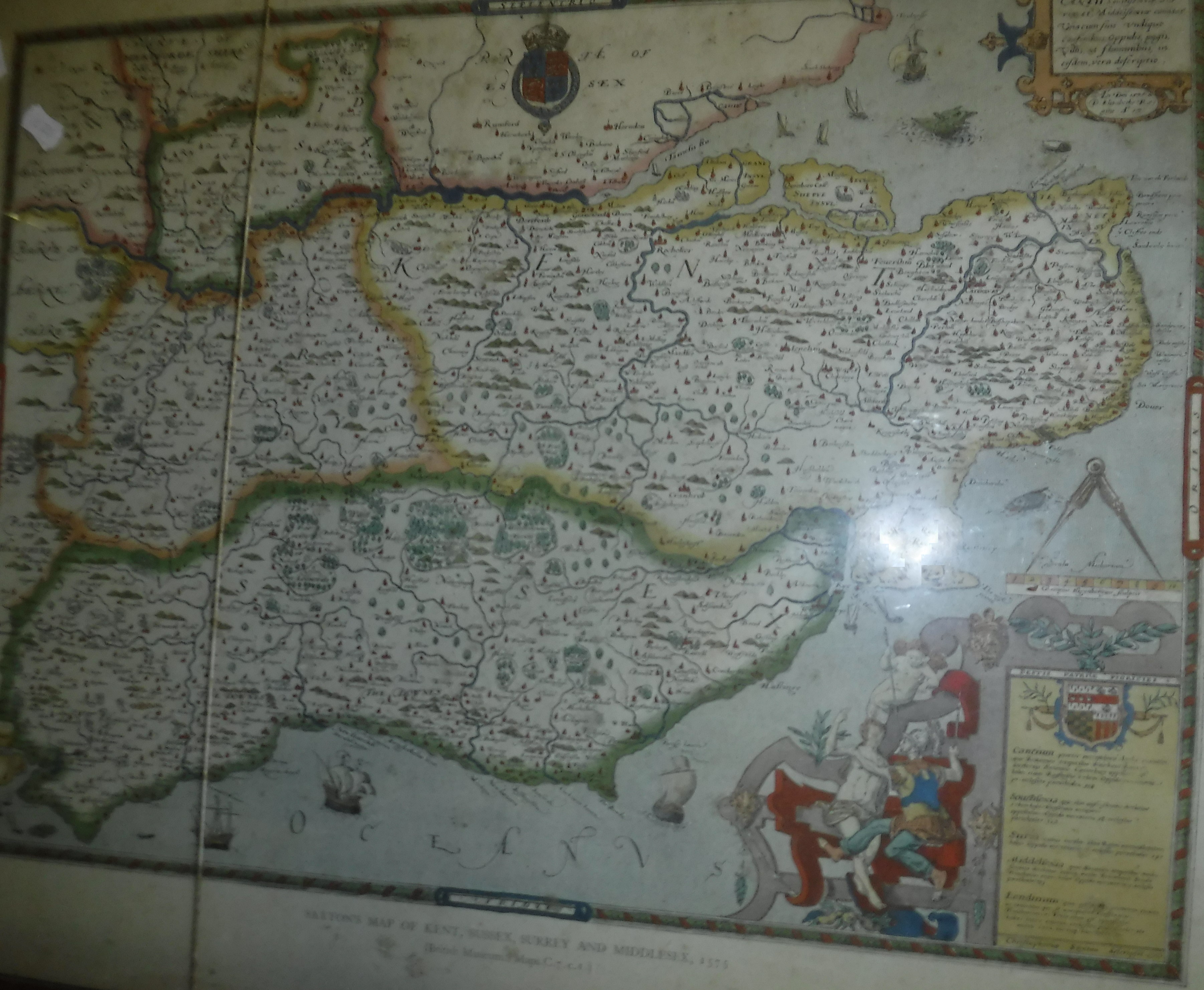 AFTER CHRISTOPHERUS SAXTON "Saxton's Map of Kent, Sussex, Surrey and Middlesex",