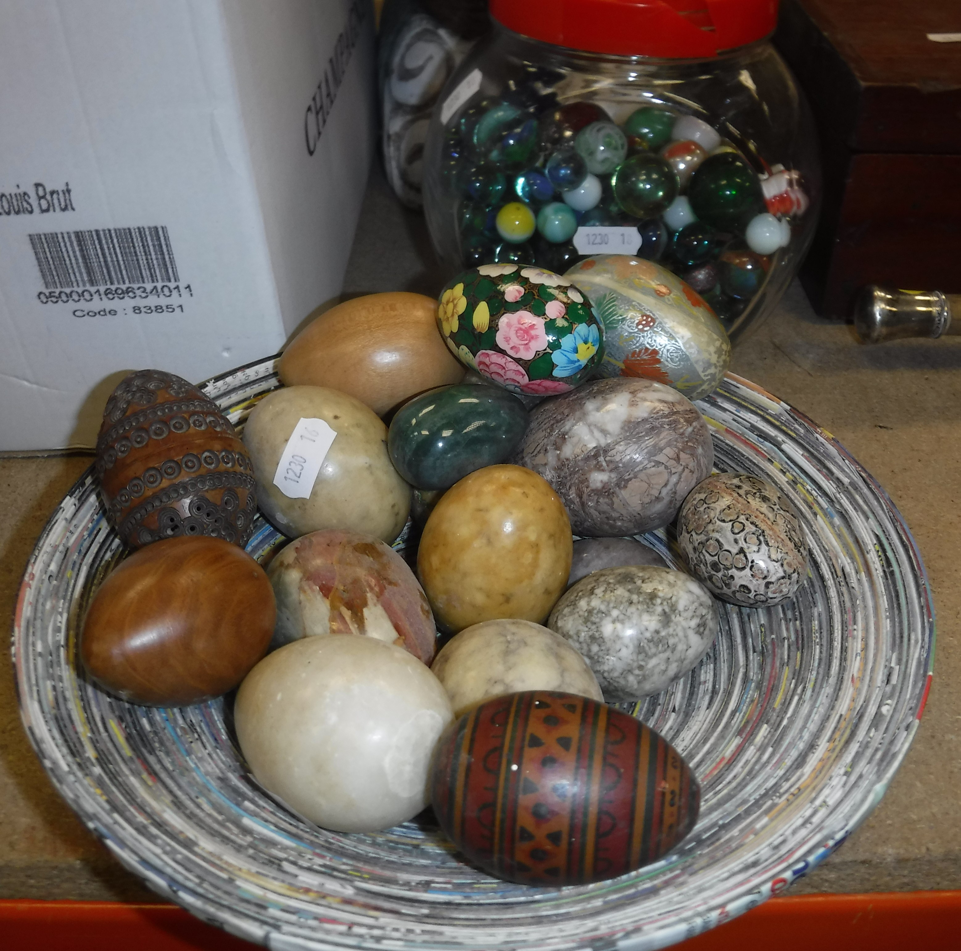 A box containing various decorative items including an Indian enamelled gilded bottle and matching - Image 3 of 3