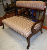 An Edwardian salon settee with striped upholstery Size approx.