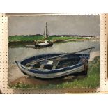 HENRY (AKA HARRY) CLARENCE WHAITE (1895-1978) "Blue Boat Southwold" a study of moored boats on an