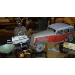 A collection of items to include an English tin plate model of a Citroen Rosalie, circa 1934,