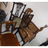 A mahogany framed provincial Chippendale style dining chair, an upholstered salon chair,