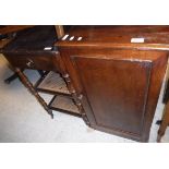 A Victorian mahogany pot cupboard, a three tier occasional table with caned lower tiers,
