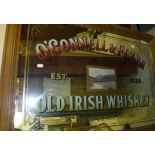 A reproduction advertising mirror for O'Connell & Flynn Old Irish Whisky
