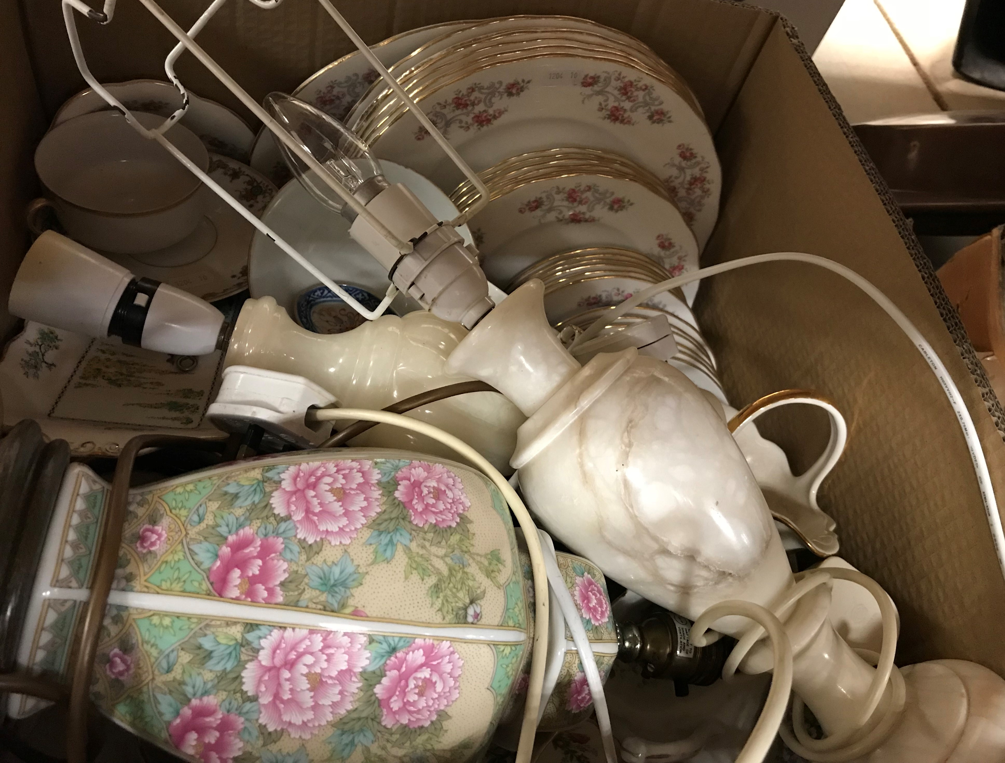 Three boxes of assorted decorative china and glassware to include Royal Adderley figure of a - Image 3 of 3