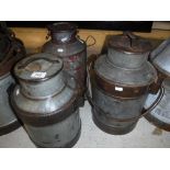 Three various galvanised / iron bound milk churns