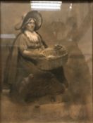 E J HAGUE "Woman with Basket of Bread" charcoal and chalk, signed LR, approx. 27cm x 20.