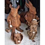 A group of cast iron figures to inclued Mr Ratty, Mr Rabbit,