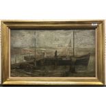 THEODORE RAMOS "Estuary Boat Rye" oil on canvas signed lower right titled,