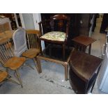 A 19th Century corner wash stand, an Ewardian mahongany and inlaid salon chair, a plant stand,