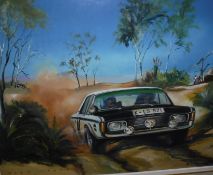 DION PEARS (1929-1985) "Ford Escort in Possibly the Paris Dakar Rally", oil on canvas,