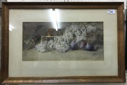 C DE LAUSAM "Still life with figs and grapes" watercolour signed lower right,