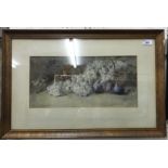 C DE LAUSAM "Still life with figs and grapes" watercolour signed lower right,