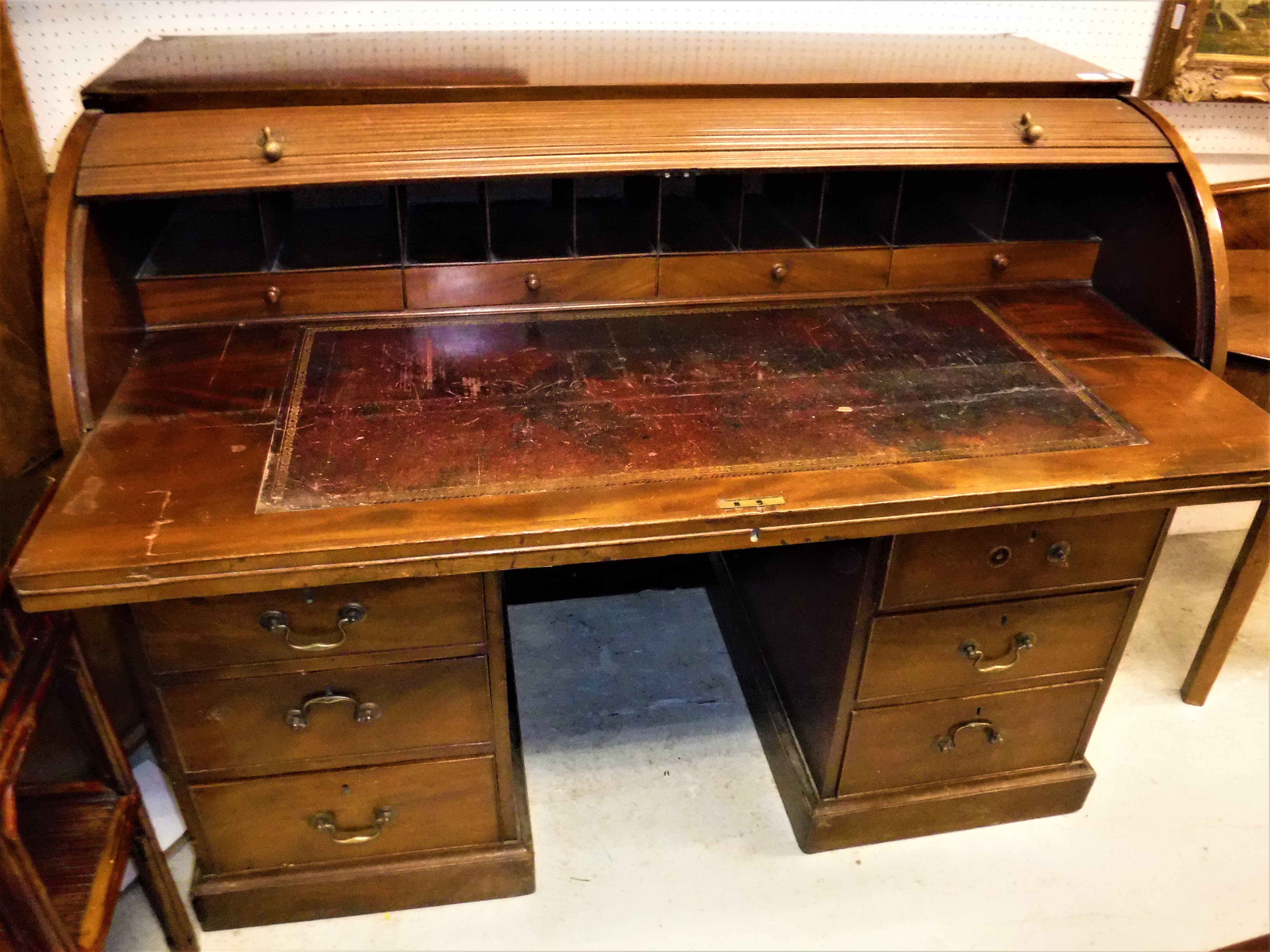 A mahogany tambour top desk in the George III taste, - Image 2 of 2