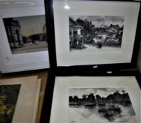 CHINESE SCHOOL "Village Scene with Cyclist", pen and ink,