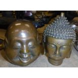 A modern bronze of a Sino Tibetan Buddha head and a bronze paperweight as a four-faced head.