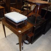 A Edwardian mahogany single drawer side table together with a Japanese lacquered low stool,