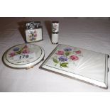 A mid 20th Century silver guilloche enamel compact set comprising cigarette case, circular compact,