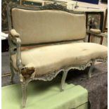 A circa 1900 French grey painted (formerly gilded) salon settee in the Louis XV taste Size approx