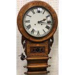 A Victorian walnut and marquetry inlaid drop dial wall clock,
