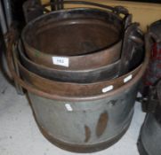 Three various iron bound swing handled buckets